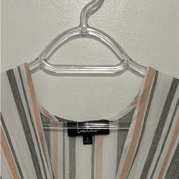 LULU'S  white pink black vertical stripe maxi dress twist front swim coverup S - Picture 10 of 10